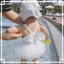 Korean Princess Baby Baby Pure White Little Angel Wings Girl Swimsuit One Dress Swim Dress