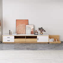 Small apartment living room floor light luxury floor cabinet solid wood TV cabinet rock board TV cabinet tea table combination modern simplicity