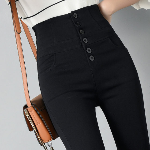Spring and autumn tight trousers, super high waist, small feet pants, black leggings, female outer wear, thin Korean style high waist, wild thin style Spring and autumn tight trousers, super high waist, small feet pants, black leggings, female outer wear, thin Korean style high waist, wild thin style