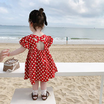 NextElsa girl with dress 2022 Summer new little girl with baby foreign gas net red popcorn princess dress