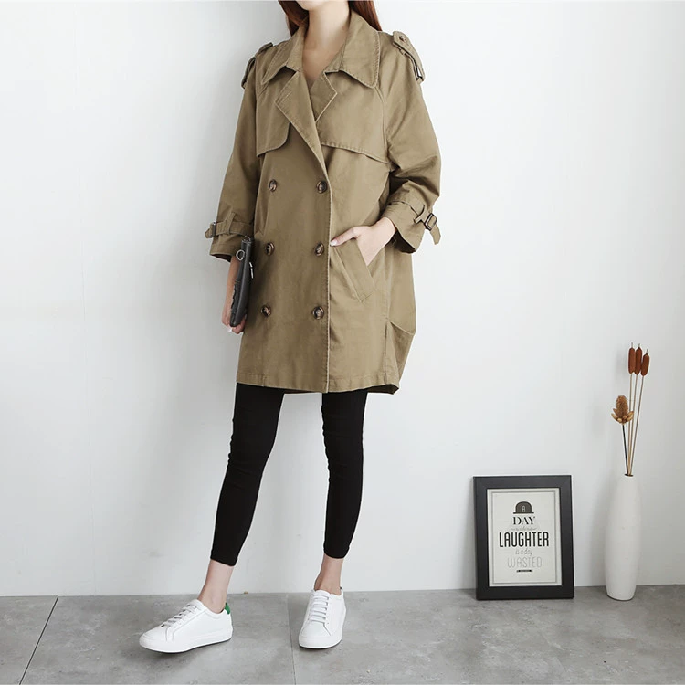 2019 mùa thu mới của phụ nữ phong cách hàn quốc lỏng lẻo giản dị trung bình dài hai lớp áo khoác trench coat của phụ nữ áo khoác mùa xuân và mùa thu thủy triều - Trench Coat