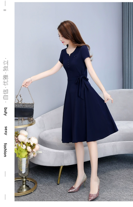 Plus size phụ nữ mùa hè 2021 phong cách mới tính khí 35-45 tuổi váy a-line dài giữa bụng váy - A-Line Váy