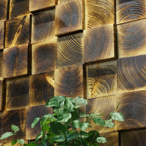 Carbonized log wheel 3D stereo black retro industry wind solid wooden mosaic living room TV balcony background wall