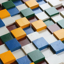 Color solid wood stereo mosaic living room tearoom TV background wall log particle wood column decoration