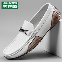 White Bean shoes Mens 2022 new Inlan 100 lap Summer Breathable Genuine Leather Lefu Shoes One foot Lazy Shoes