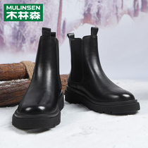 Inglées Crafting Martin Boots Man Genuine Leather High Favor Chelsea Boots Man Midcylinder Short Boots All Black Locomotive Leather Boots