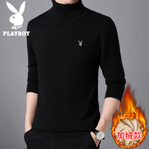 Flowers Playboy weaselnitwear Mens winter gush thickened with high collar sweater Mens Korean version trending undershirt pure color blouses