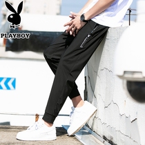 Playboy 2020 summer mens casual ice silk pants thin loose nine-point pants mens autumn foot trend