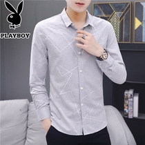 Playboy shirt mens long-sleeved Korean version of the trend handsome mens shirt long-sleeved business casual formal spring and autumn