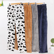 Winter mens flannel pajama pants plus velvet thickening and fattening size length for middle-aged and elderly coral velvet home pants