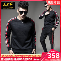 SXF St. Hivan mens suit 2019 new trend dark texture two-piece round neck sweater mens trousers