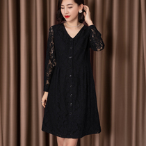 Large size womens 2021 autumn new long sleeve fat mm slim cover belly hidden meat a word cover hip lace dress