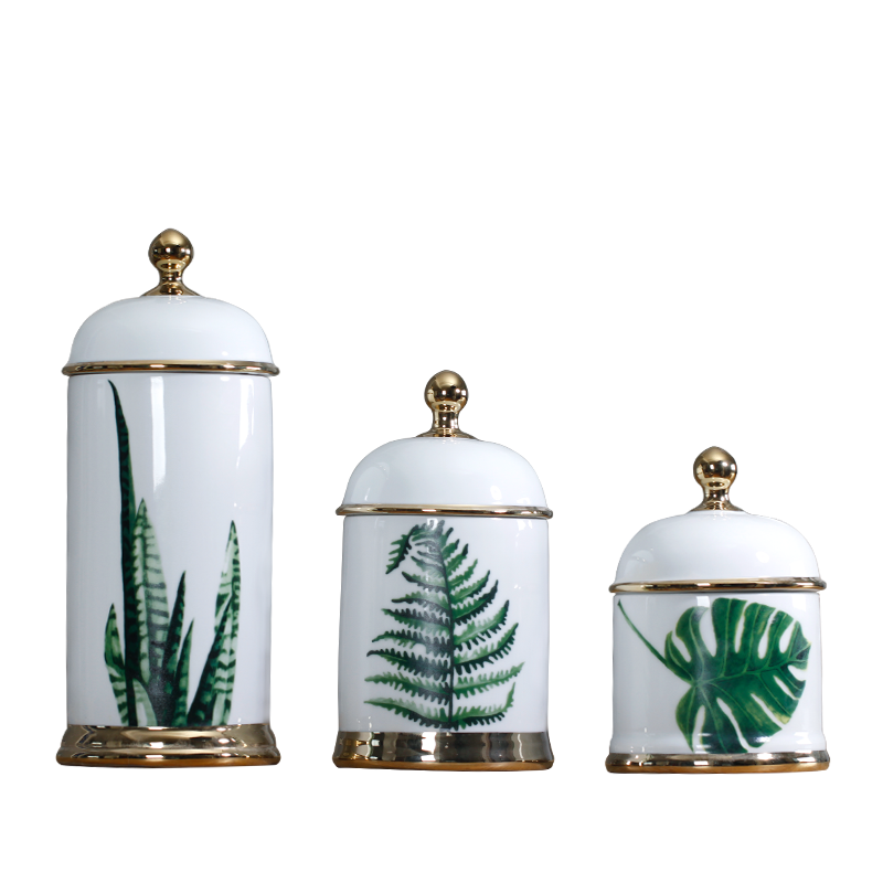 Jingdezhen ceramic vases, POTS furnishing articles sitting room between example leaves gold - plated flower arranging dried flower adornment storage tank