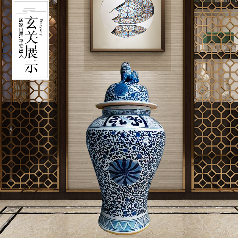 The rain tong jingdezhen ceramics vase landing put lotus flower general pot sitting room adornment landing of blue and white porcelain vase