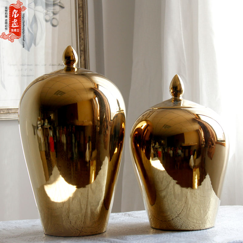 Furnishing articles jingdezhen ceramic vases, modern new Chinese style household gold - plated example room decoration crafts flower arrangement sitting room