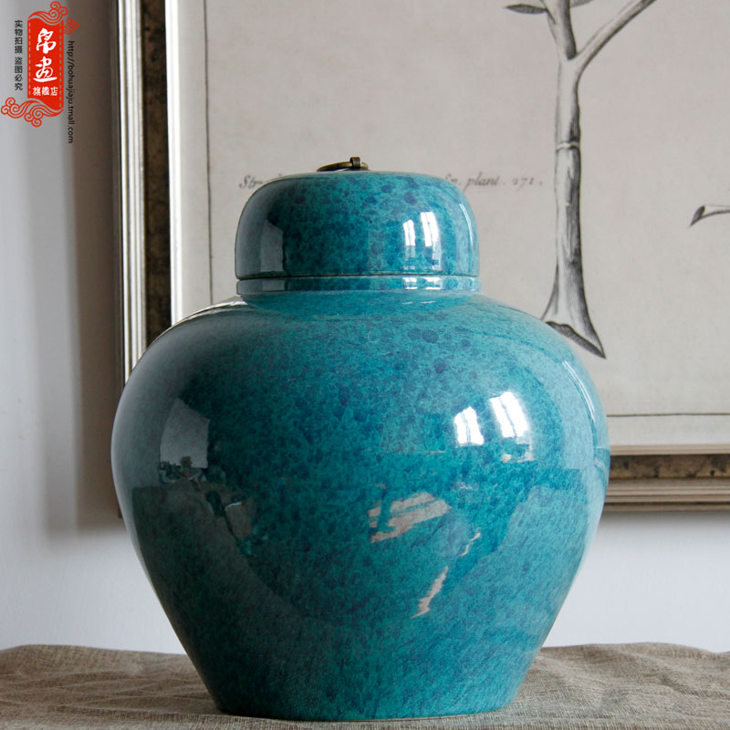 Jingdezhen ceramic vase furnishing articles illustrated the sitting room to receive agate, green and blue with cover a drum home furnishing articles