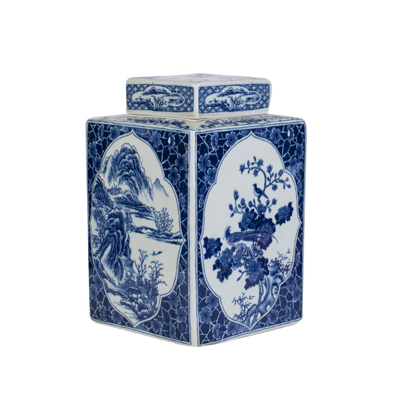 Ceramic furnishing articles caddy fixings storage jar study ancient frame decoration of jingdezhen blue and white porcelain four as cans of new Chinese style