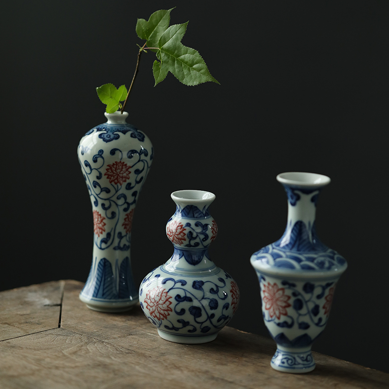 Jingdezhen ceramics antique blue - and - white hand - made mini floret bottle of flower tea hydroponic creative rich ancient frame furnishing articles