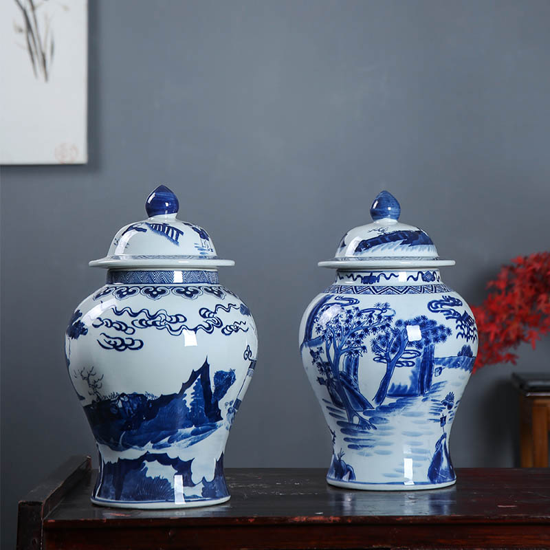 Jingdezhen ceramics archaize large general pot of blue and white porcelain vase sitting room of Chinese style household decorates porch place