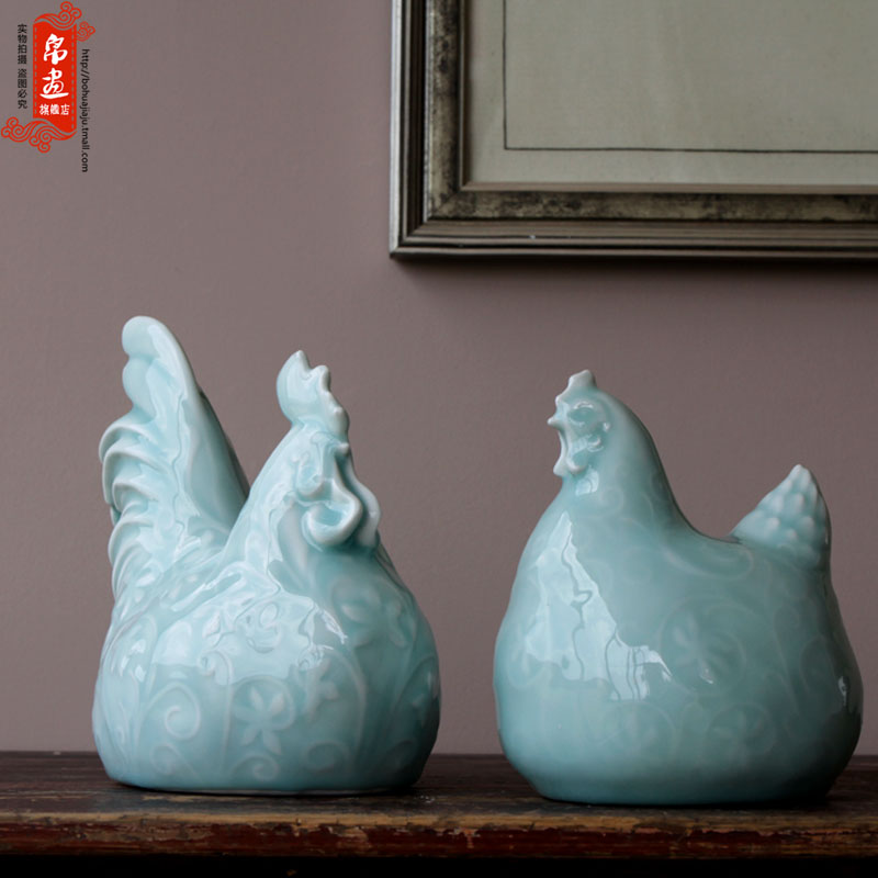 Jingdezhen ceramic chicken place propitious to chickens manual celadon home desktop lovely sitting room feng shui decoration