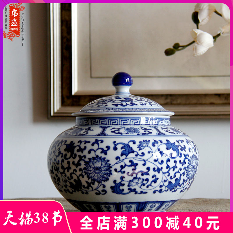 Jingdezhen blue and white porcelain tea pot of tea cake box primitive simplicity decoration household ceramics creative tea ware porcelain