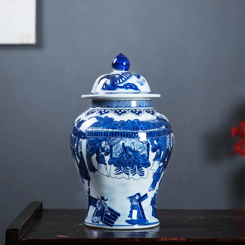 Jingdezhen ceramics archaize large general pot of blue and white porcelain vase sitting room of Chinese style household decorates porch place