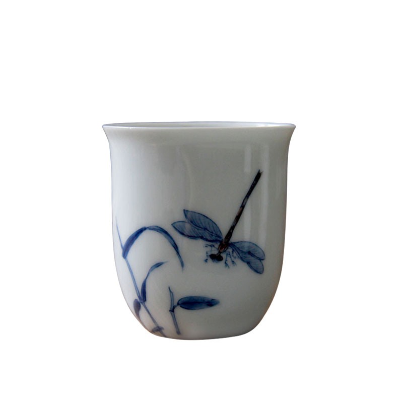 The awaken of spring hand painting dragonfly tea cup sample tea cup of blue and white porcelain jingdezhen ceramics, The tea is taking