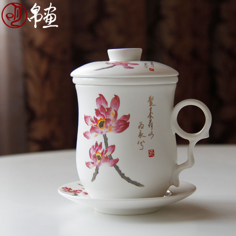 Office of jingdezhen ceramics powder enamel peony with cover cup with the filter glass cup