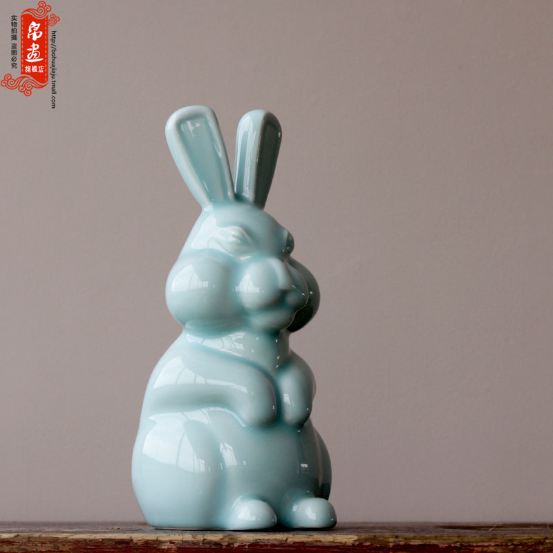 Jingdezhen ceramic shadow green hand is lovely rabbit decorative porcelain furnishing articles furnishing articles household act the role ofing is tasted animals