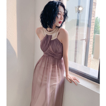 Purple socialite small dress banquet temperament high-end neck dress dress women can wear gradient dress summer summer