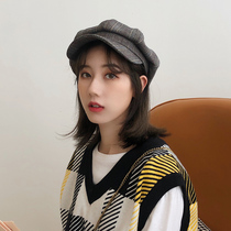 Korean version of spring and autumn literary retro check octagonal hat children Japanese ins leisure students Plaid Bailey painter hat