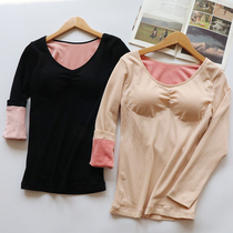 Lady with chest pad thermal underwear thickened plus velvet low collar base shirt autumn clothes students tight interior wear top winter