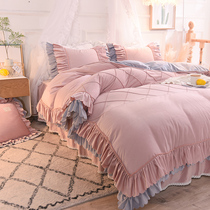 Winter crystal fleece plus pile bed four-piece set thick coral velvet bed skirt type quick heating double-sided fleece quilt cover flannel