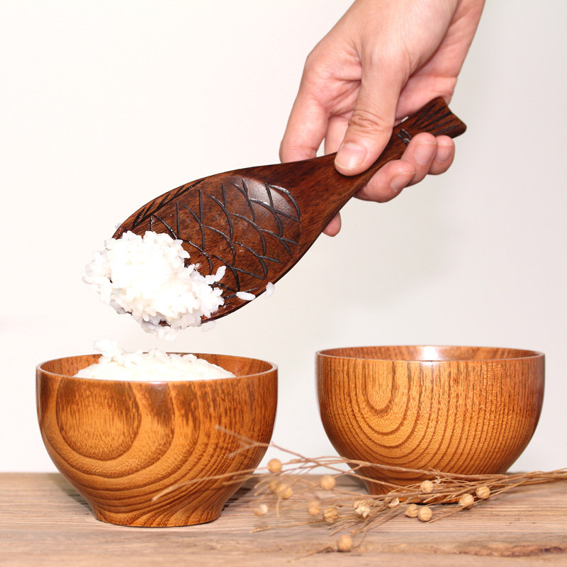自然的风 实木鱼形饭勺 日式盛饭勺电饭锅不粘锅勺子饭铲 包邮