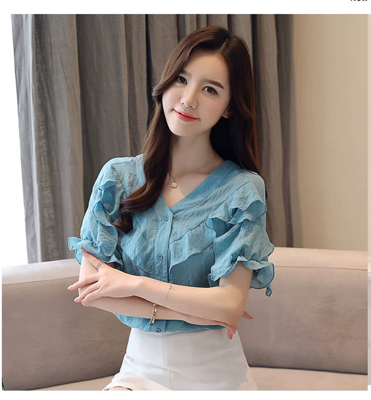 Áo ren, áo voan, quần áo nữ mùa hè - Áo sơ mi chiffon ren