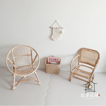 Rattan furniture ins Korean childrens small stool backrest dining chair reading stool model room photography props ornaments