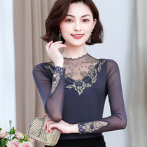 Autumn and Winter lace base shirt Womens Small shirt 2019 new autumn fashion fashion hollow interior set mesh top long sleeve