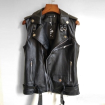 Nightclub stage sleeveless leather leather vest hipster Korean version rock zipper lapel leather waistband short PU leather horse clip