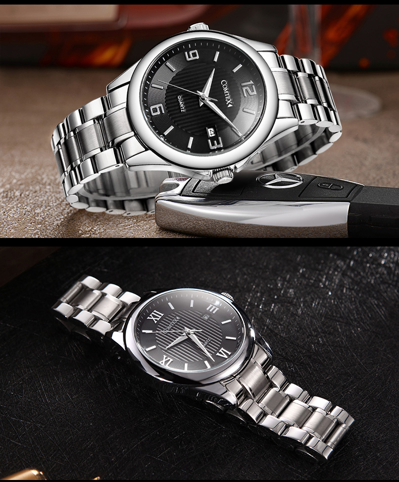 comtex/卡帝仕男士手表商务钢带防水手表简约腕表夜光职场手表男