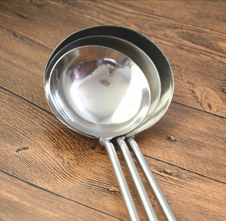 加厚长柄实心手勺 炒勺 不锈钢炒菜大汤勺 钢柄勺 耐用打菜勺