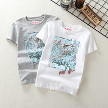 Childrens new short sleeves T-shirt Summer boy dinosaur printed T-shirt CUHK Tong pure cotton blouse Children casual clothes