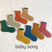 5 pairs of Korean singles 1-12 years old man and woman treasure child retro pure color midcylinder fine combed pure cotton warm autumn and winter socks
