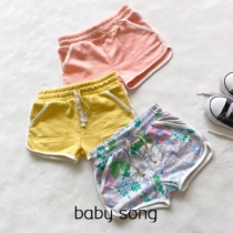 Export Australia Single cot2-10 Year Old Woman Treasure Childrens Thin Section Casual Pure Color Flower Pure Cotton Pumping Rope Shorts Summer Hot Pants