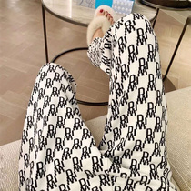 Autumn and winter Net red Hong Kong wind knitted pants children slim Joker 2021 New wear letters printed open wide leg pants