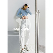 White Jeans Women 2021 Spring and Autumn New High Waist Slim Straight Loose ankle-length pants Daddy Pants Spring Dress