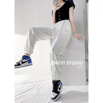White sweatpants womens spring and autumn 2021 New High waist slim Joker casual pants spring clothes