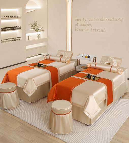 Beauty bed cover four -piece set of sky silk high -end beauty salon physiotherapy bed sheets light luxury cleaning bed special massage bed sleeve Beauty bed cover four -piece set of sky silk high -end beauty salon physiotherapy bed sheets light luxury cleaning bed special massage bed sleeve