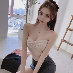 New fashion sexy off shoulder bra fit short knitted vest