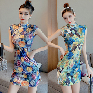 New fashion women’s dress retro jacquard slim cheongsam dress dress