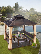 Outdoor Tent Sun-Shading Rain-Proof Pavilions Sun Light Board Embalming Plastic Wood With Table And Chairs Combined Garden Courtyard Villa Pavilions